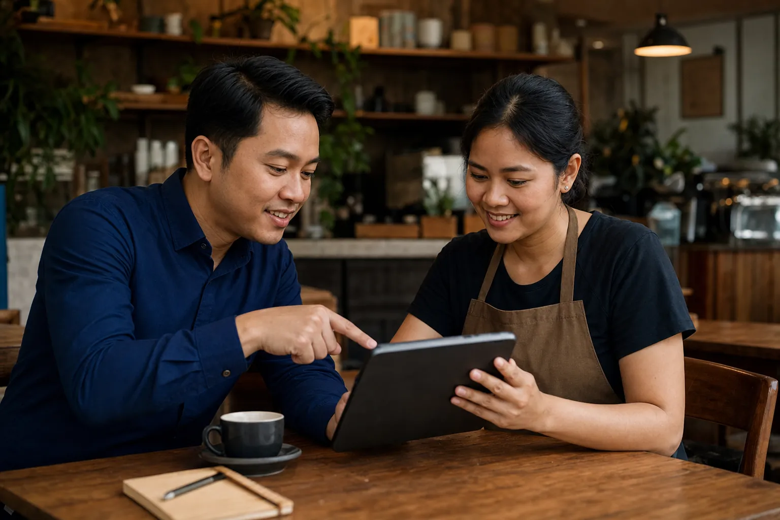 Tim F&B POS berdiskusi langsung dengan pemilik restoran