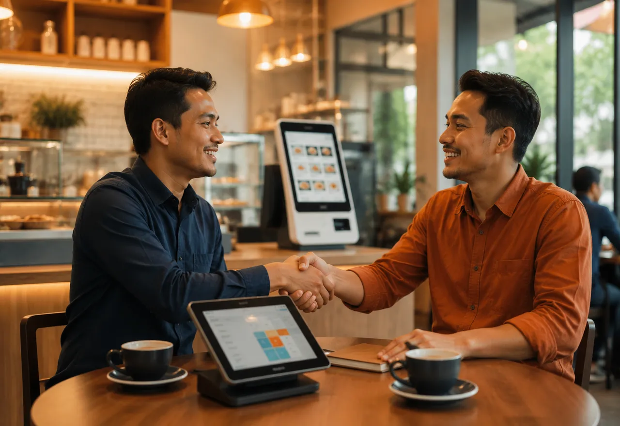 Jabat tangan kemitraan bisnis F&B