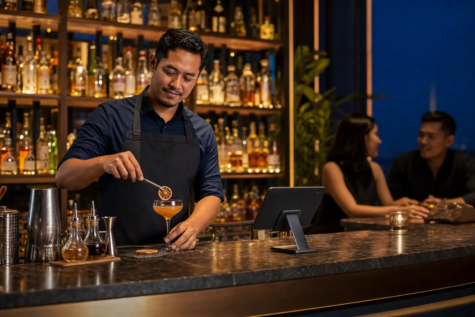 Bartender meracik minuman di bar, dikelola lewat TableOne